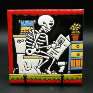 Earthtones Ceramic Tile Skeleton Toilet Wall Hanging Trivet